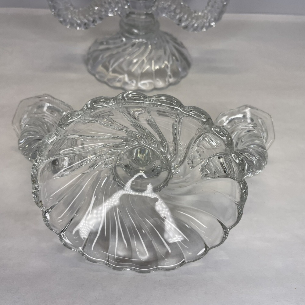Fostoria Colony Crystal Double Candlesticks 6½"Tall With Center Sphere 8½" Wide - Picture 8 of 11